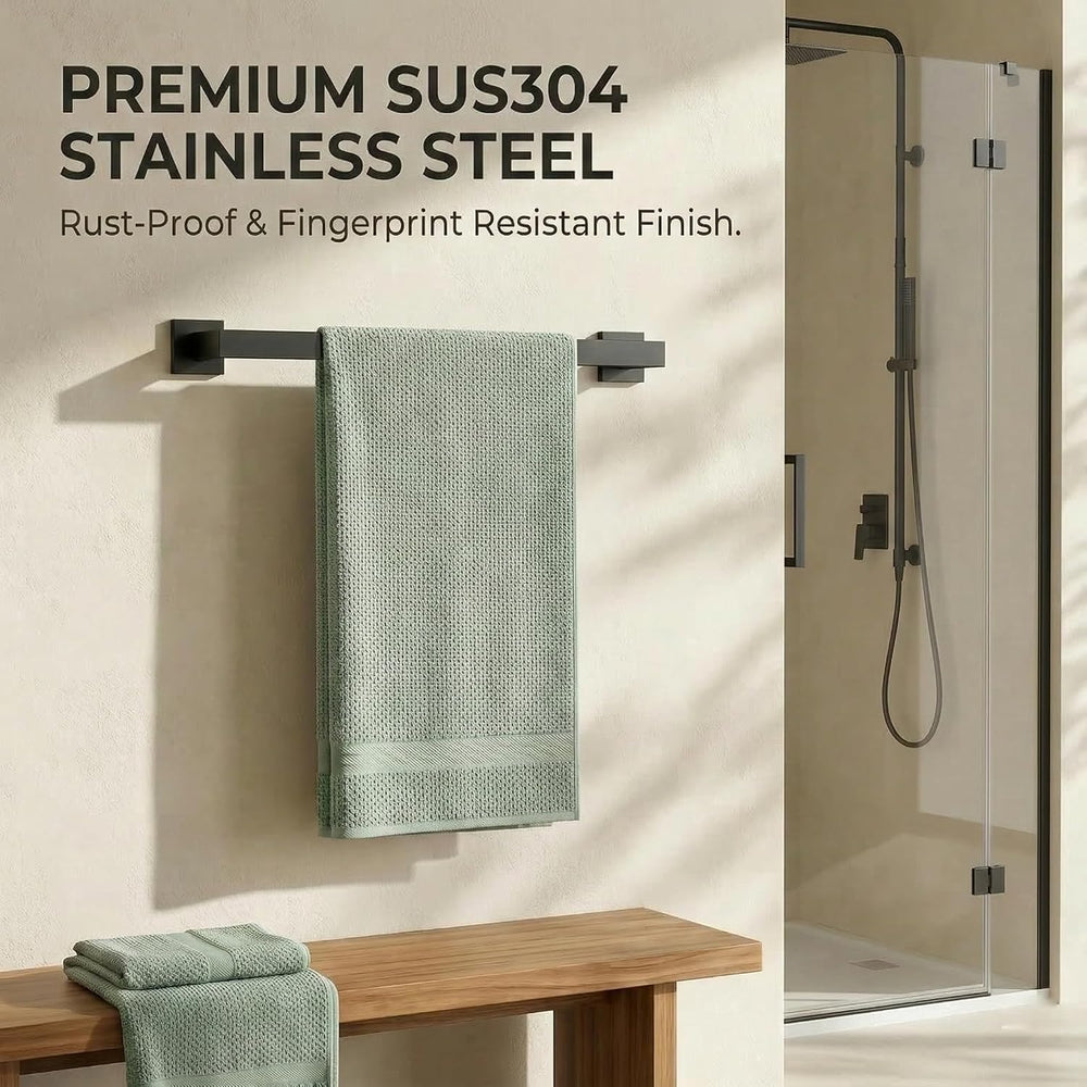 5-Piece Bathroom Hardware Set, 23.6 in Towel Bar, Matte Black