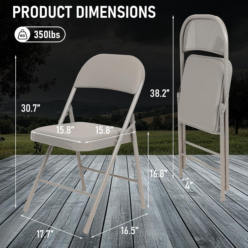 6 Pack Padded Folding Chairs, PU Leather Seat, 350 lb, Grey