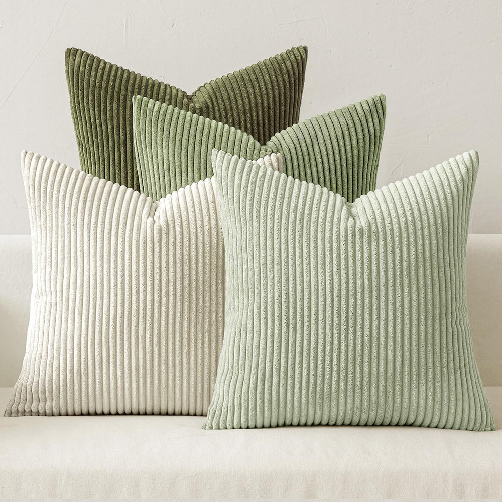 MIULEE Soft Corduroy Decorative Throw Pillow Covers Light Green 20x20