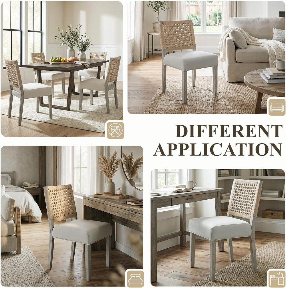 chairus upholstered Dining Chairs Set of 4, Boho Coastal Dining Room Chairs w...