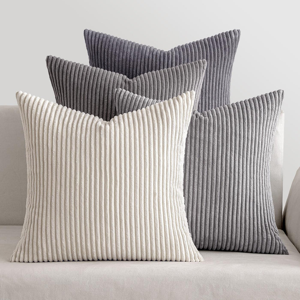 MIULEE Soft Corduroy Decorative Throw Pillow Covers Neutral Grey 20x20