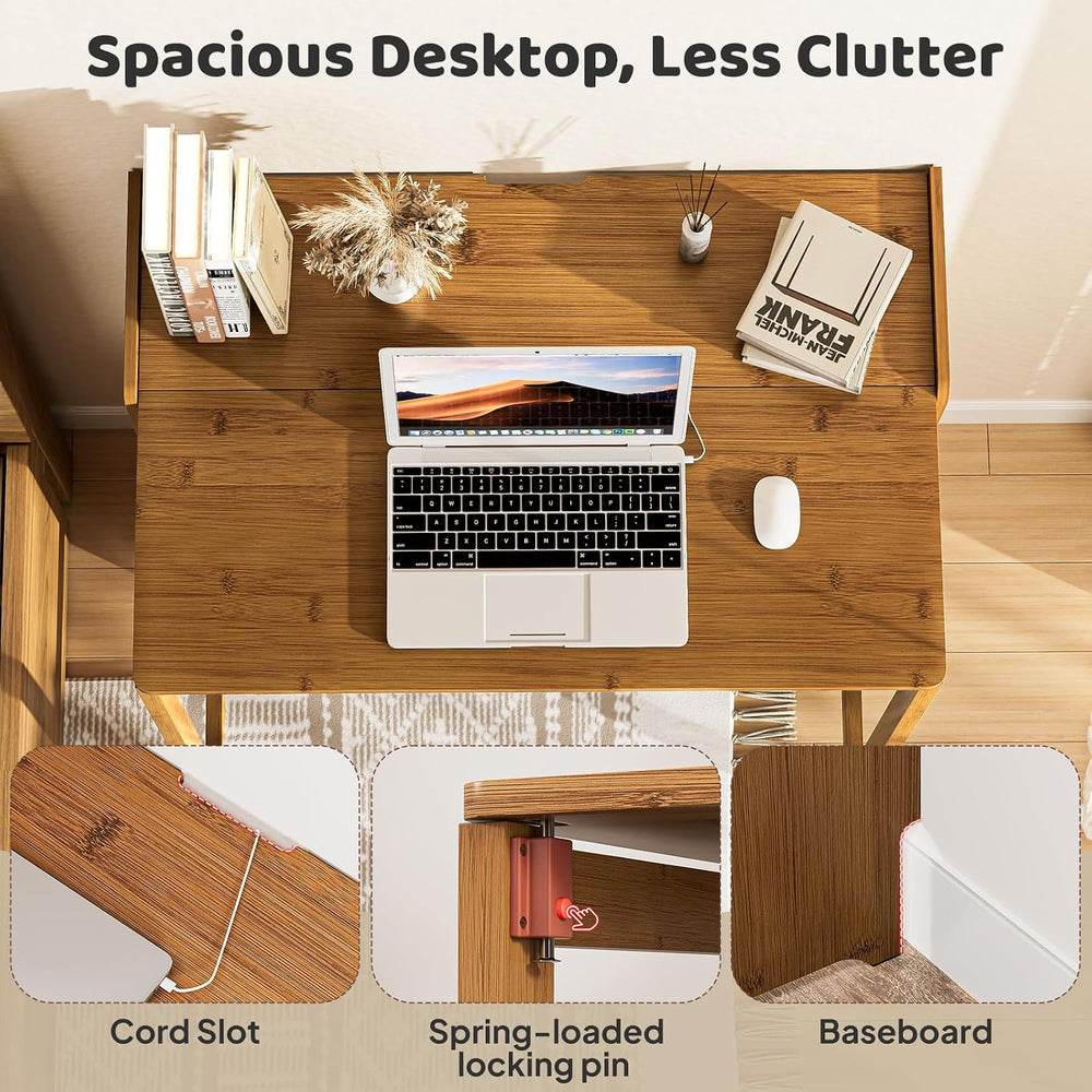 Bamboo Folding Desk for Small Spaces, Small Computer Foldable Desk, Brown