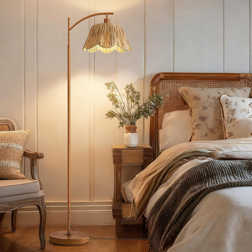 Oneach Rattan Floor Lamp for Bedroom, Boho Floor Lamp with Foot Switch, Farmh...