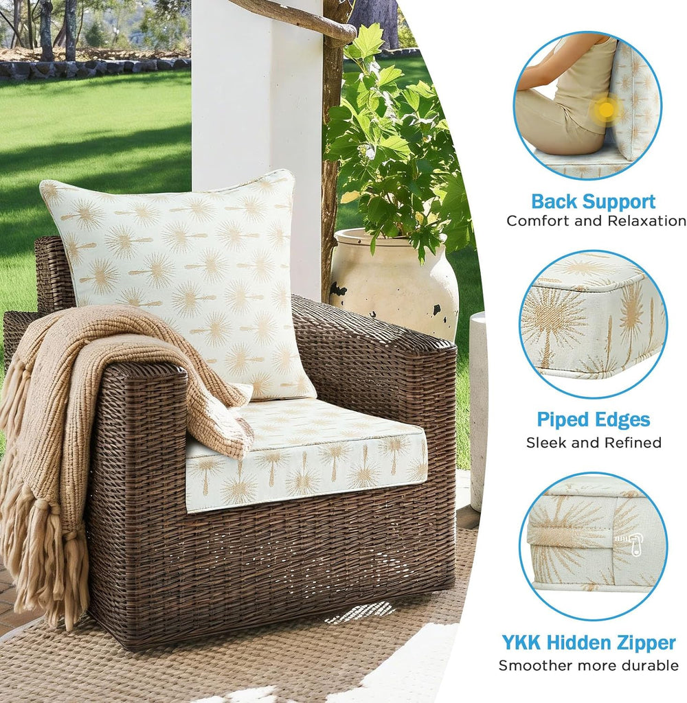 Outdoor Deep Seat & Back Cushion Set (2-Pack), 24 x 24 Inch Water Repelle...