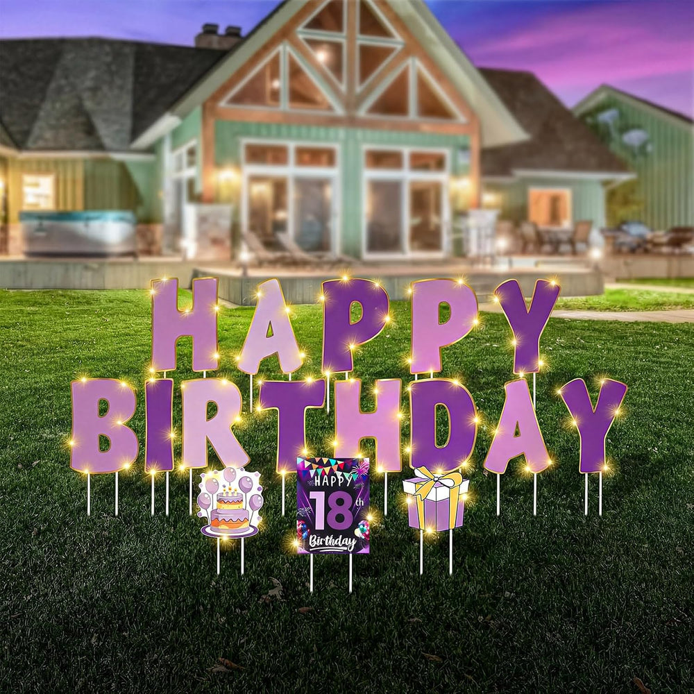 Jetec 22 Pcs Happy Birthday Yard Sign with Stakes, 16", Gradient Purple