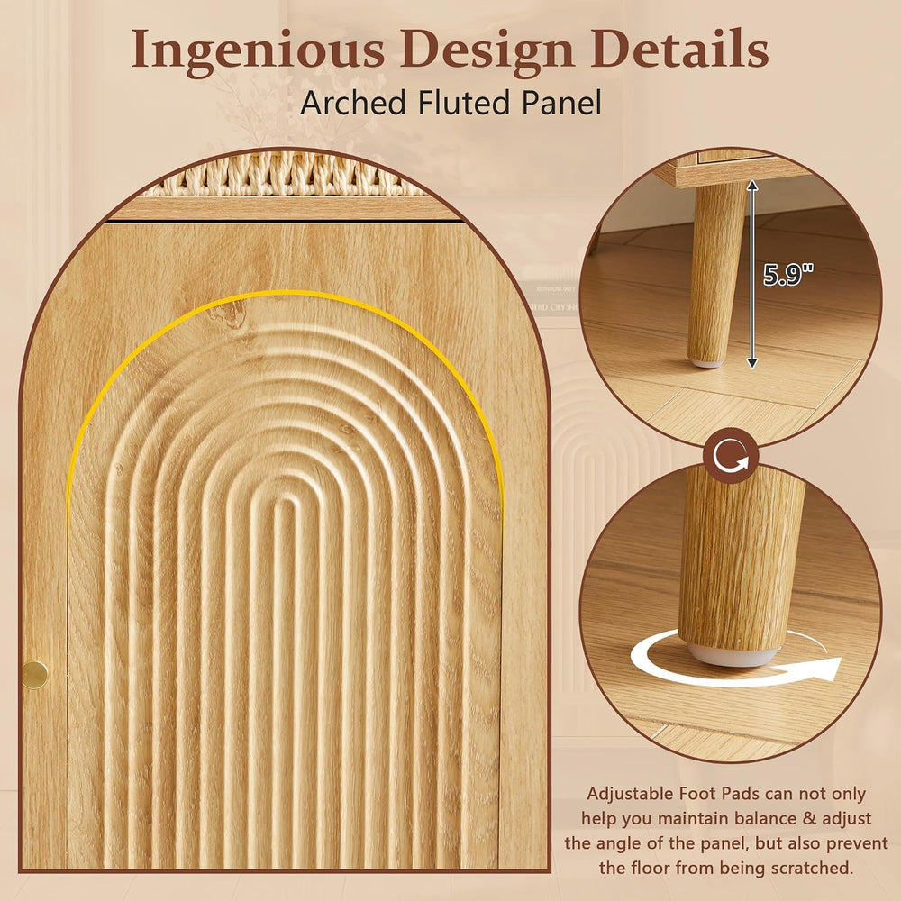 31.5" Accent Cabinet Set of 2, Arched Fluted Storage Cabinet (Natural)