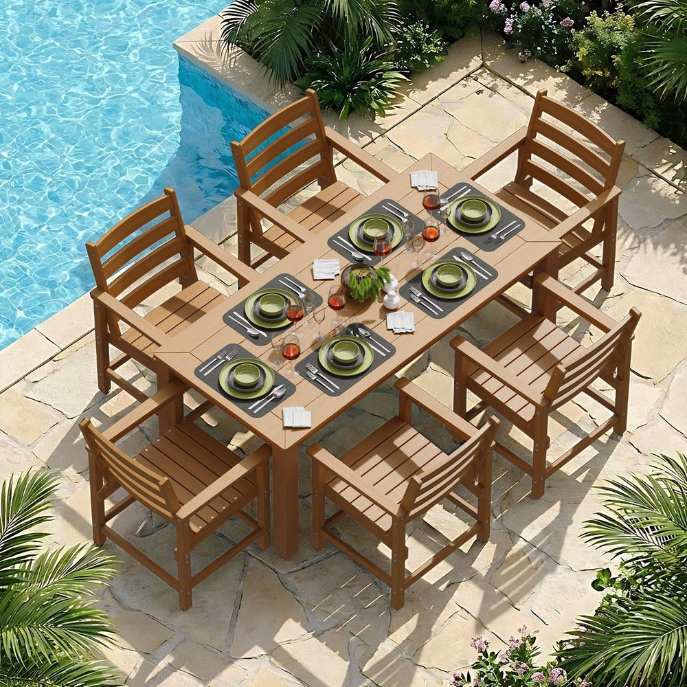 Outdoor HDPE Patio Dining Chair Set of 2,Teak