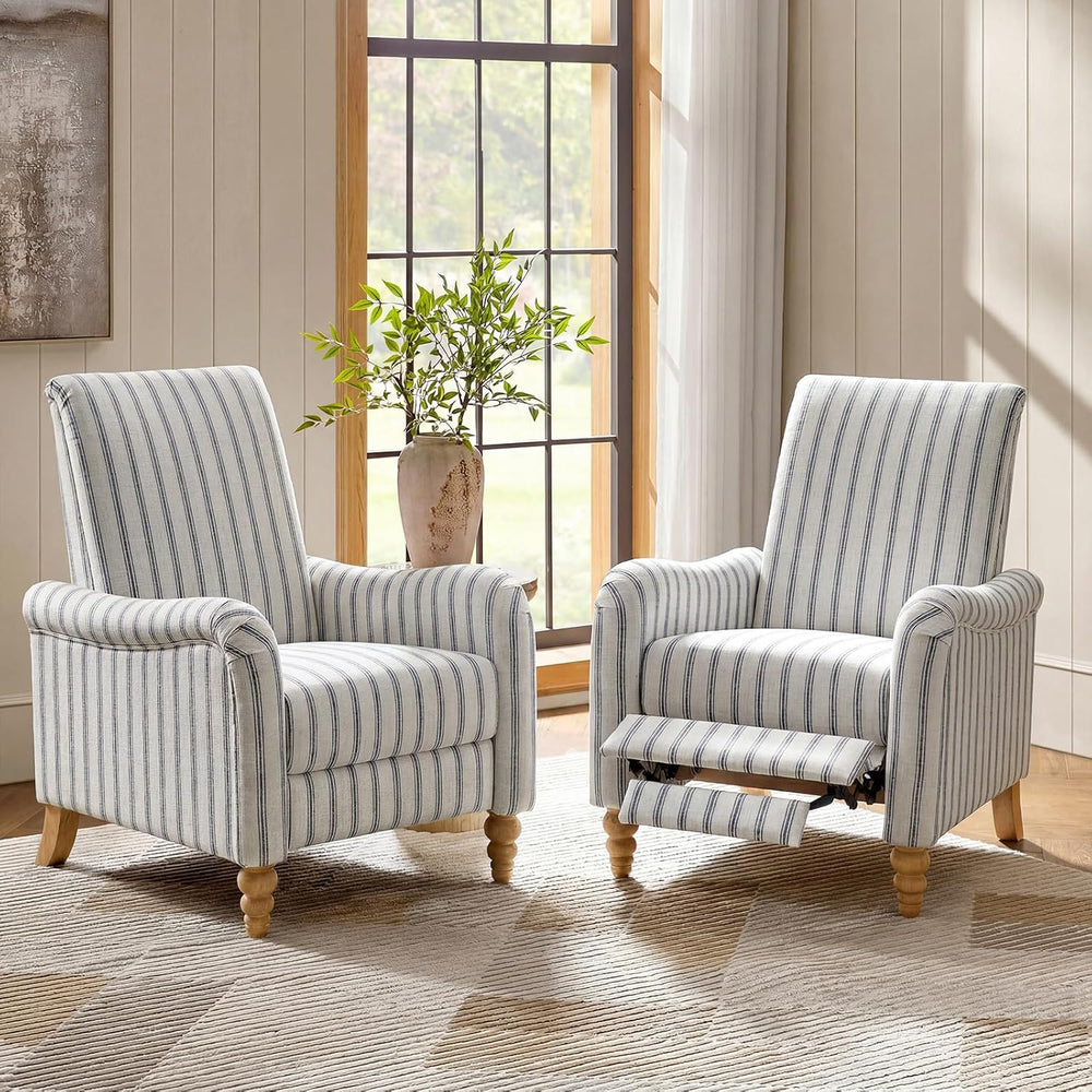HULALA HOME Farmhouse Curved Recliner Chair with Stripe Pattern, Navy