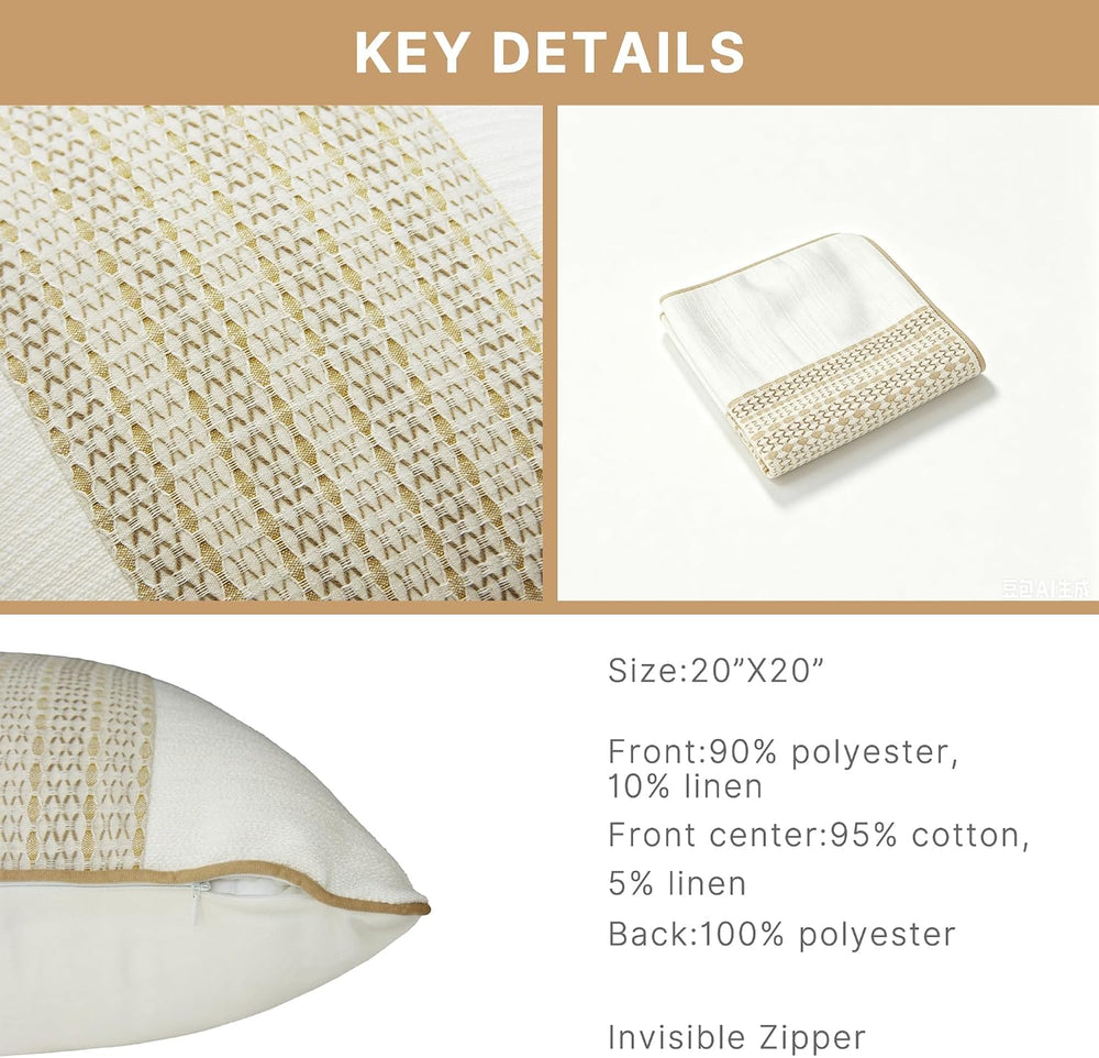 Ivory & Gold Decorative Throw Pillow Covers 20"x20"