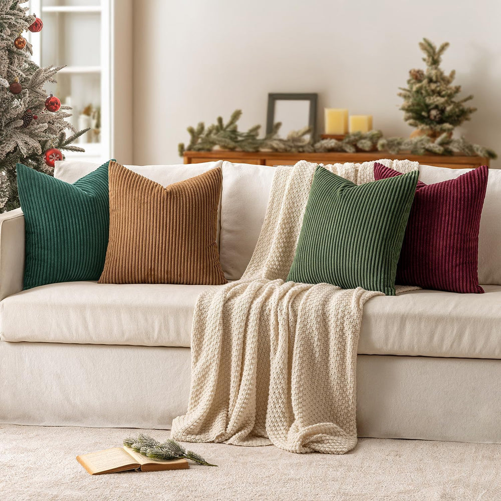 MIULEE Soft Corduroy Decorative Throw Pillow Covers Christmas Green 18x18