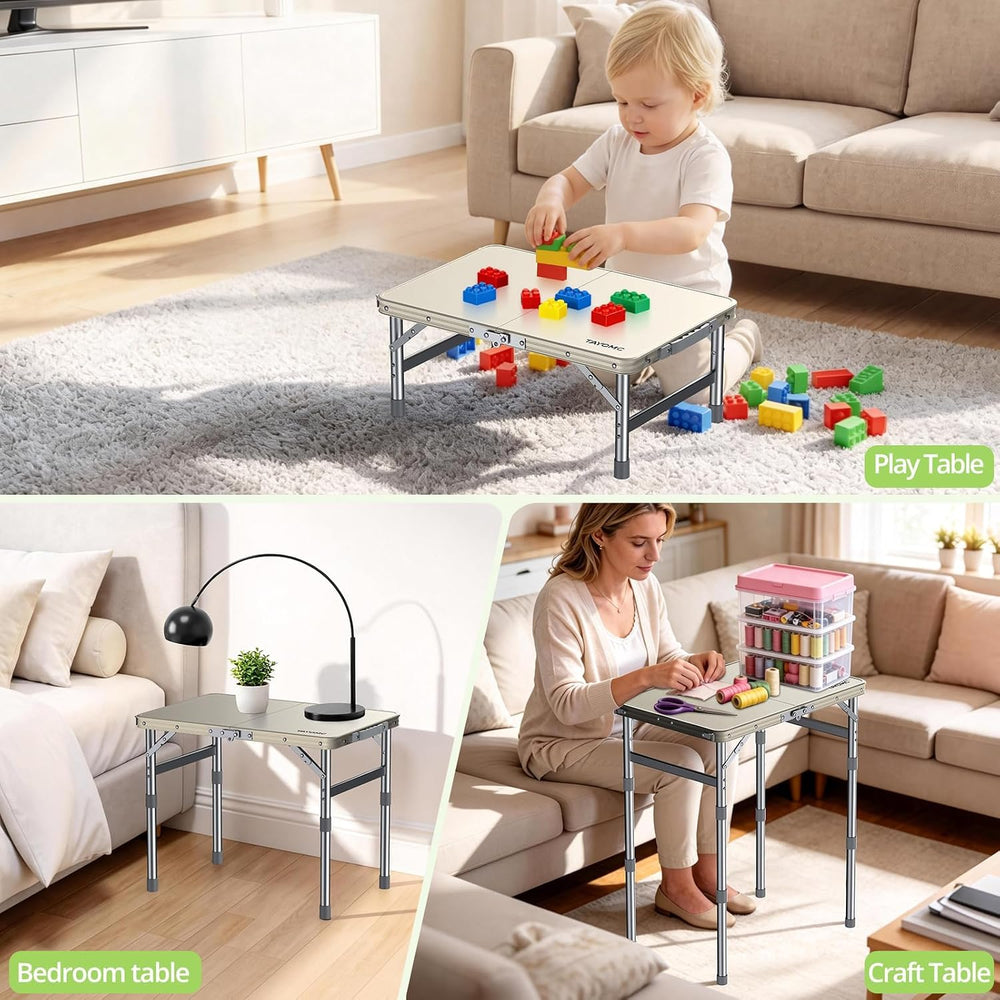 2ft Plastic Folding Camping Table, 3 Adjustable Height Waterproof Small Foldi...