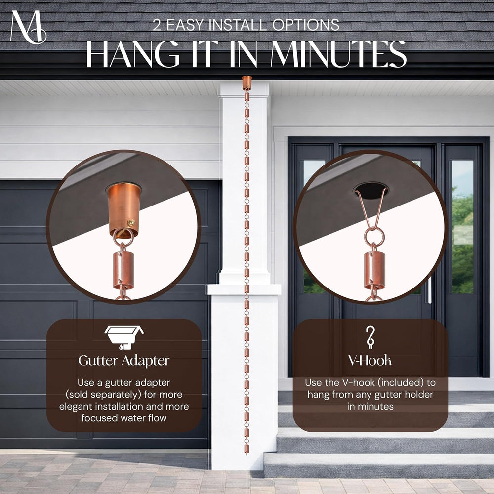 Monarch Rain Chains Aluminum Cylinder Brushed Copper Rain Chains for Gutters ...