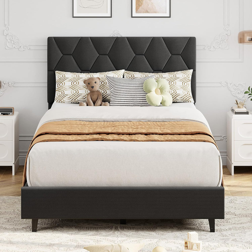 GarveeHome Twin size Bed Frame, Adjustable Upholstered Headboard,Gray