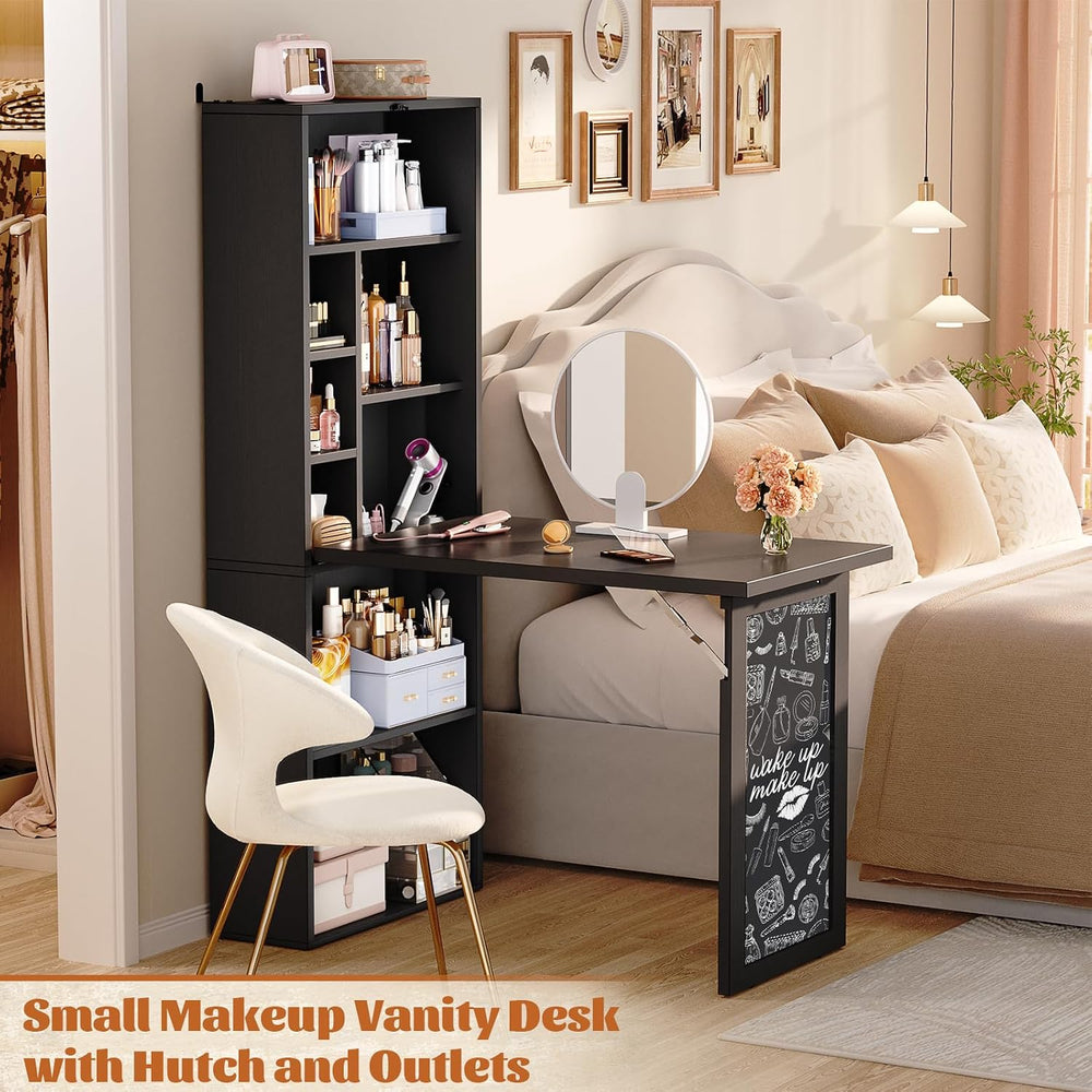 Armocity Small Folding Desk with Outlets, Fold-Out Murphy Desk Craft Table