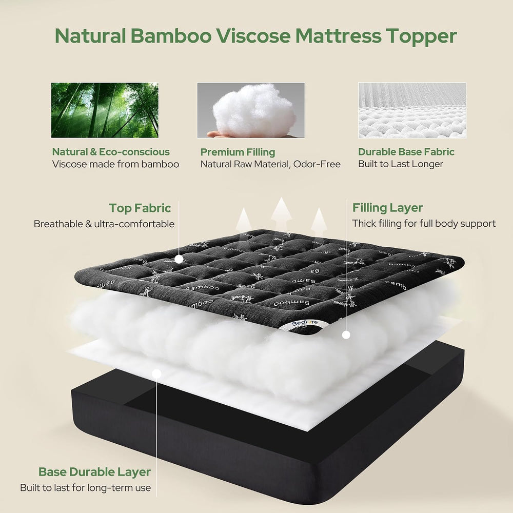BEDLORE Queen Mattress Topper, Thick Soft Pillow Top Bed Topper