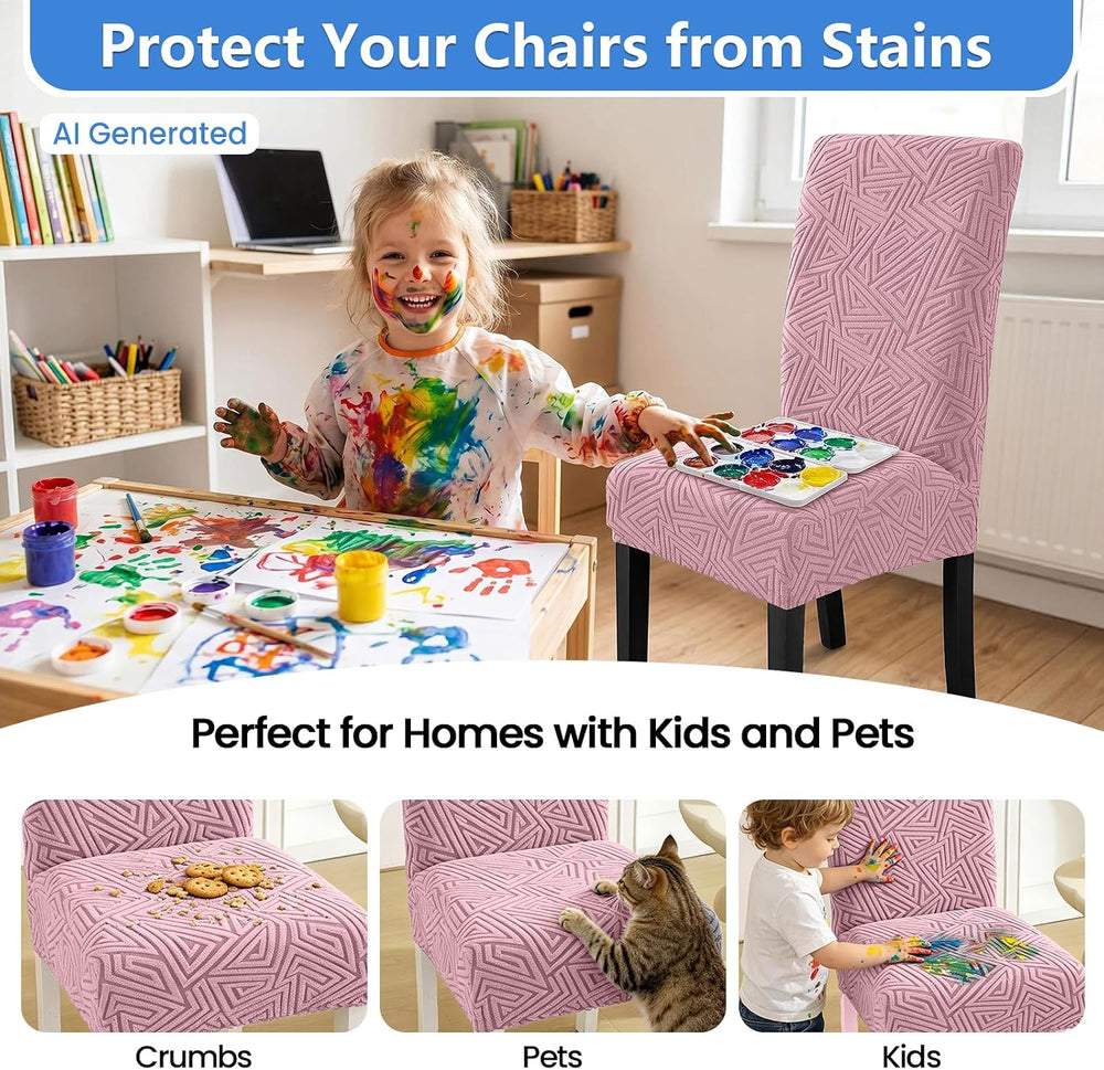 Stretch Spandex Chair Covers for Dining Chairs Set of 6, Pink