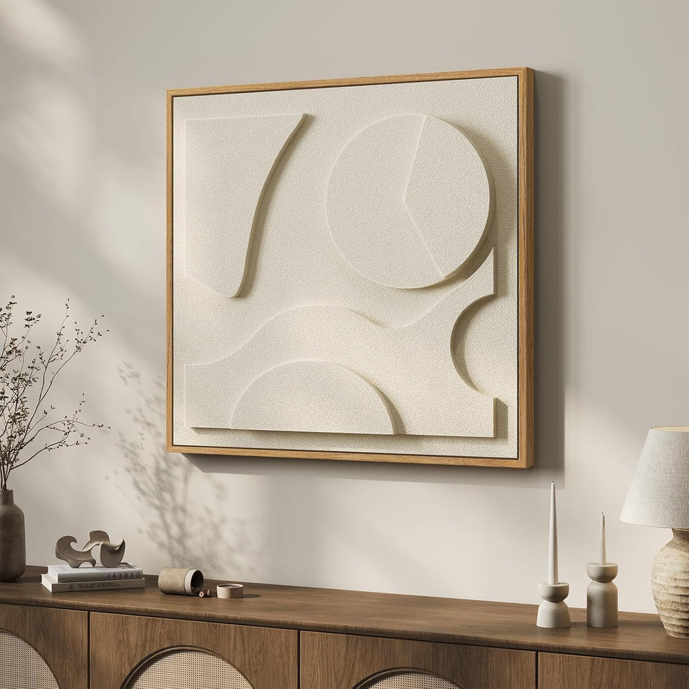Framed 3D Textured Wall Art, Modern Abstract Artwork for Walls (White)