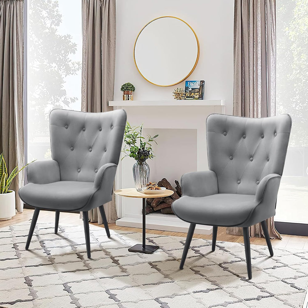 Furnimart Accent Chairs Set of 2, Grey Velvet Chair Reading Chair Armchair wi...
