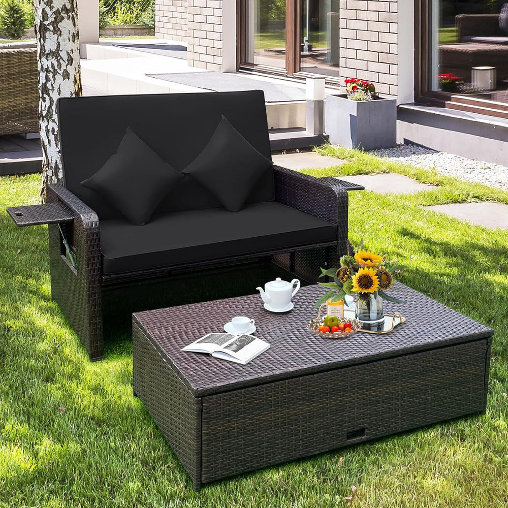 Tangkula 2-Person Patio Rattan Daybed with 4-Level Adjustable Backrest