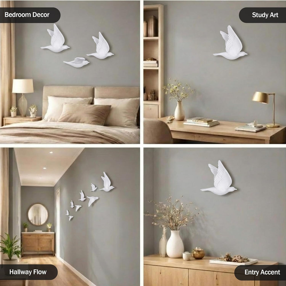 suruim 3D Birds Wall Decor Set of 3 Resin Wall Sculpture (White)