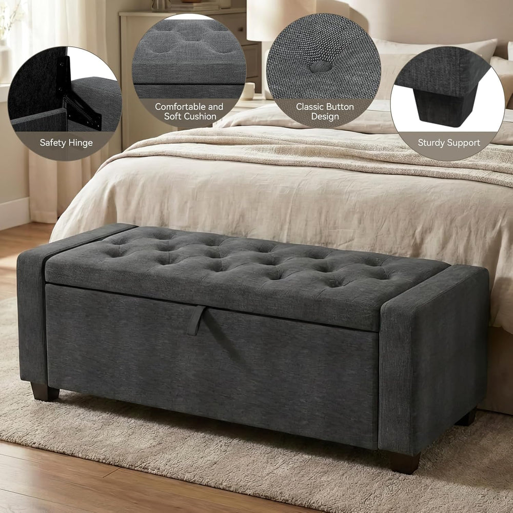 48" Ottoman with Storage,DarkGray Storage Ottoman Bench,Bench for Bedroom
