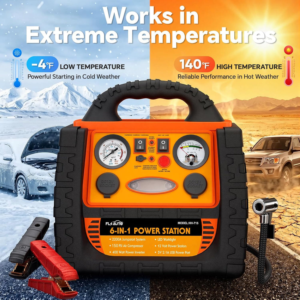 Portable Jump Starter with Air Compressor, FlyAuto 2200A Battery Booster for ...