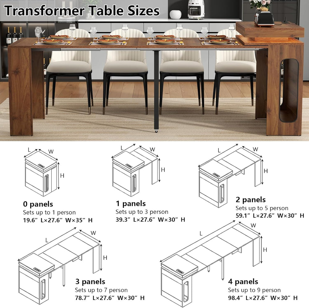 Extendable Dining Table with Charging Station, Convertible Folding Console Ta...