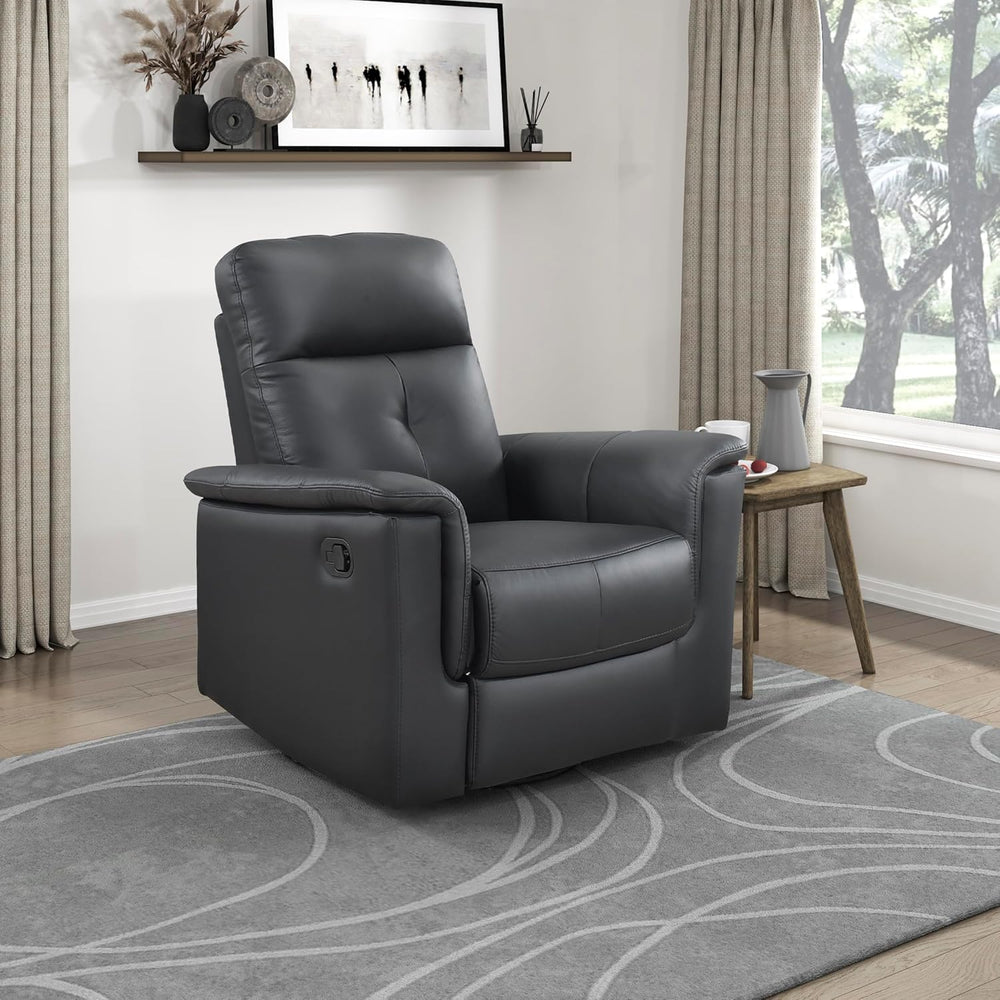 Lexicon Leather Match Upholstered Swivel Glider Recliner Chair, Black