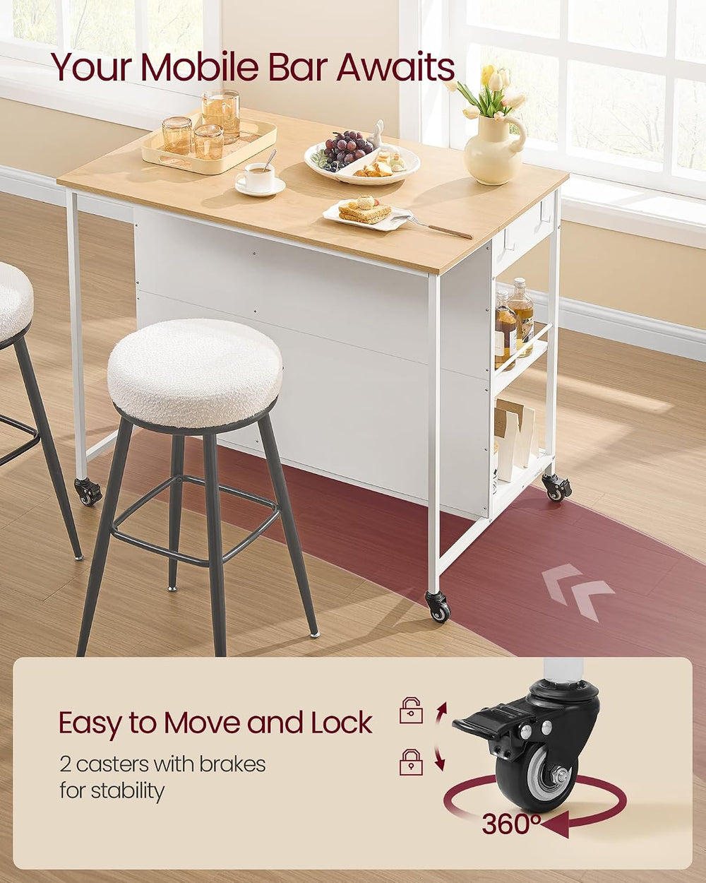 VASAGLE Kitchen Island Cart with Storage, 2 Drawers, Towel Rack