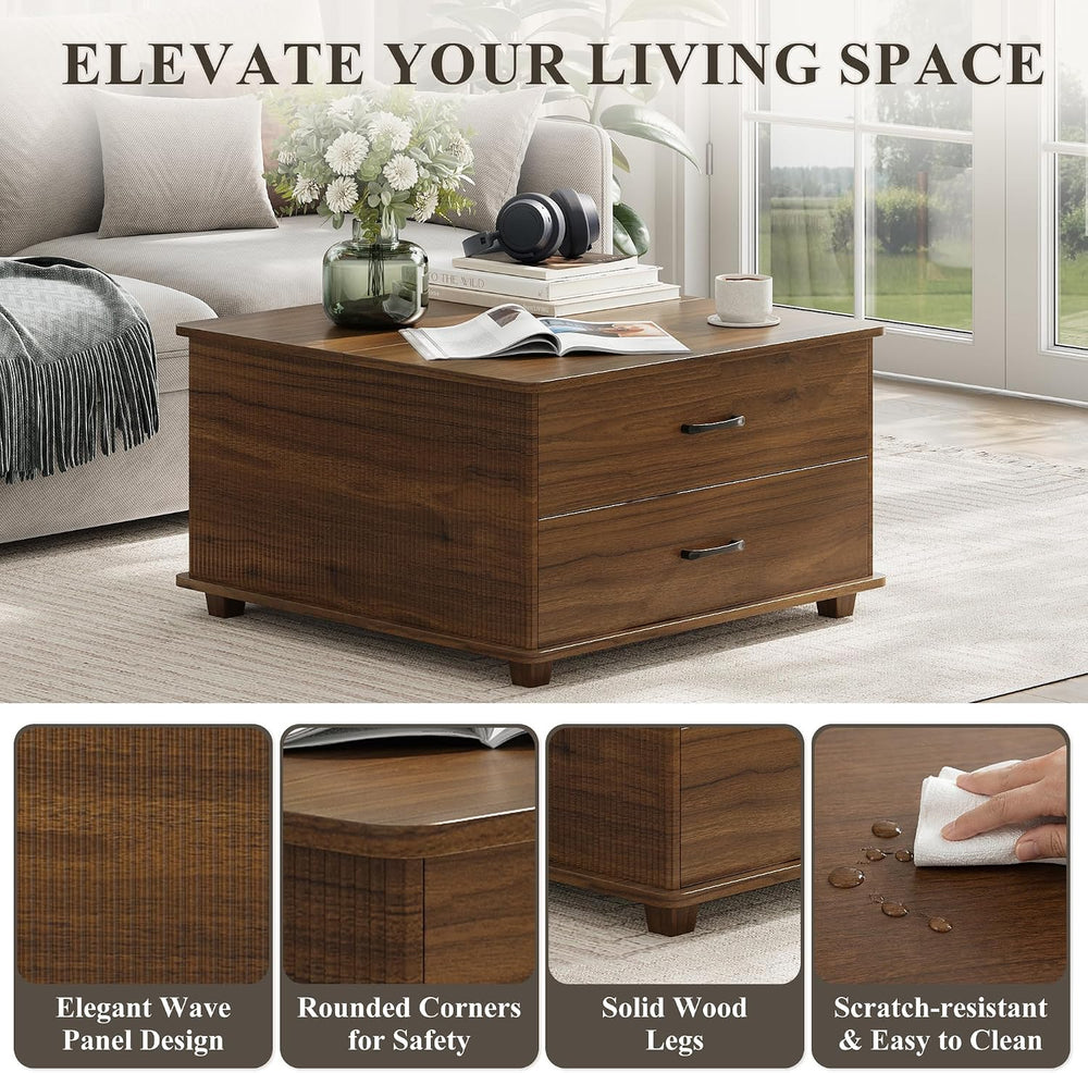 MALOL Storage Coffee Table with 2 Drawers & Flip-Top Lid with Hidden Stor...