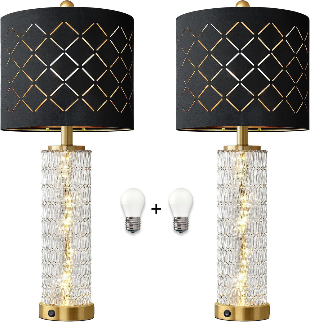 Oneach 27.75" Gold Black Table Lamps Set of 2 with Nightlight for Bedside