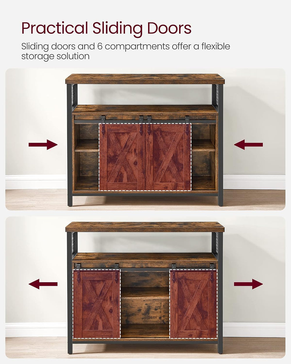 VASAGLE Buffet Cabinet, Coffee Bar with 2 Sliding Barn Doors