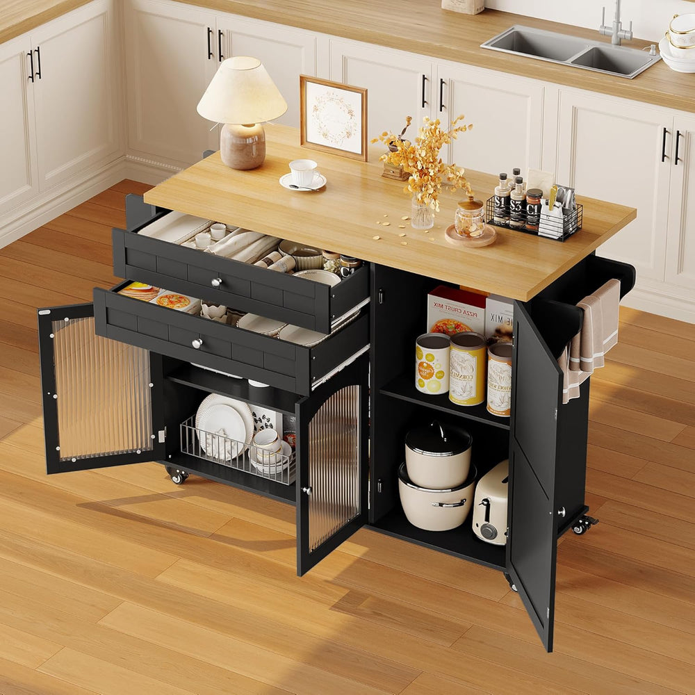 FINETONES 52" Kitchen Island with Storage, Rolling Kitchen Carts on Wheels