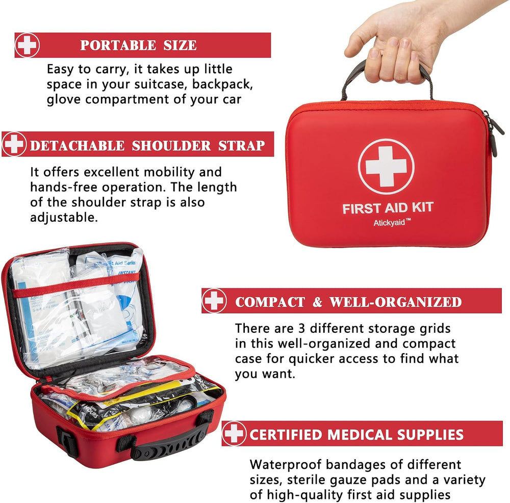 First Aid Kit 340 Piece, Premium Waterproof Hard Shell Medical Kit