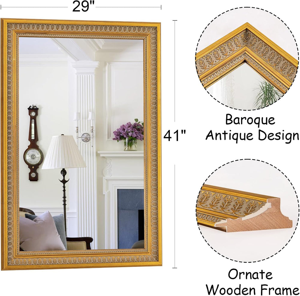 Chende Vintage Gold Rectangular Wall Mirror, 41''x29'' for Li...