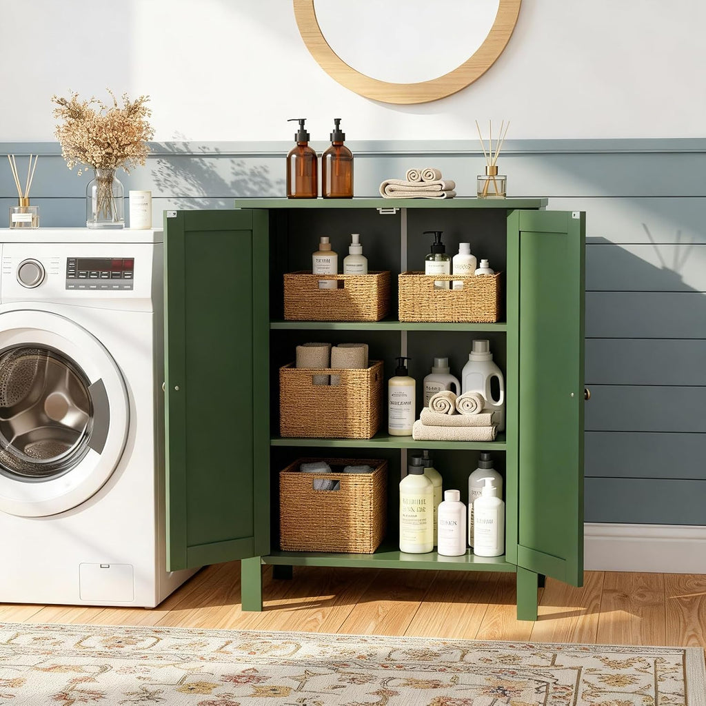 Bonnlo Free Standing Bathroom Cabinet, Sage Green Accent Storage Cabinet with Doors, Small Wooden Floor Console Sideboard for Entryway, Living Room, 31.5" H