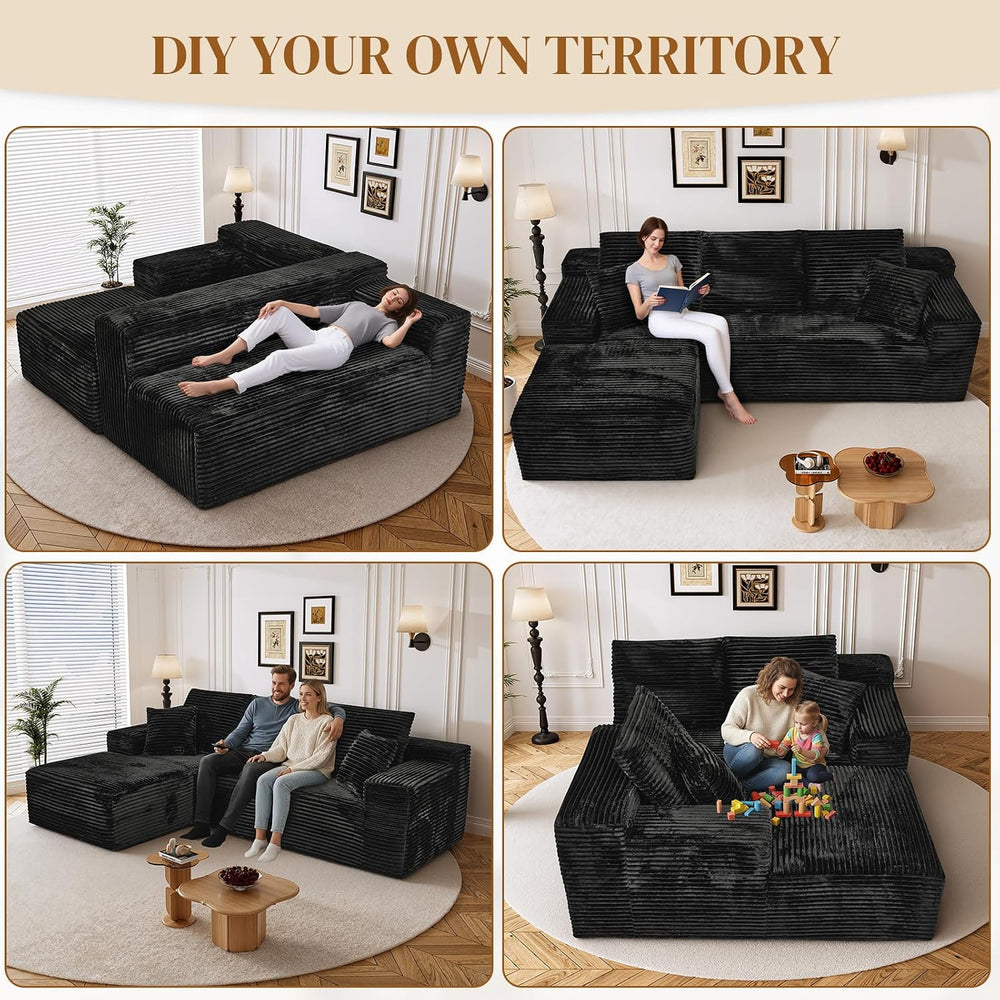 108" L Shaped Boneless Sectional Couches for Living Room, Wide Armrest, ...