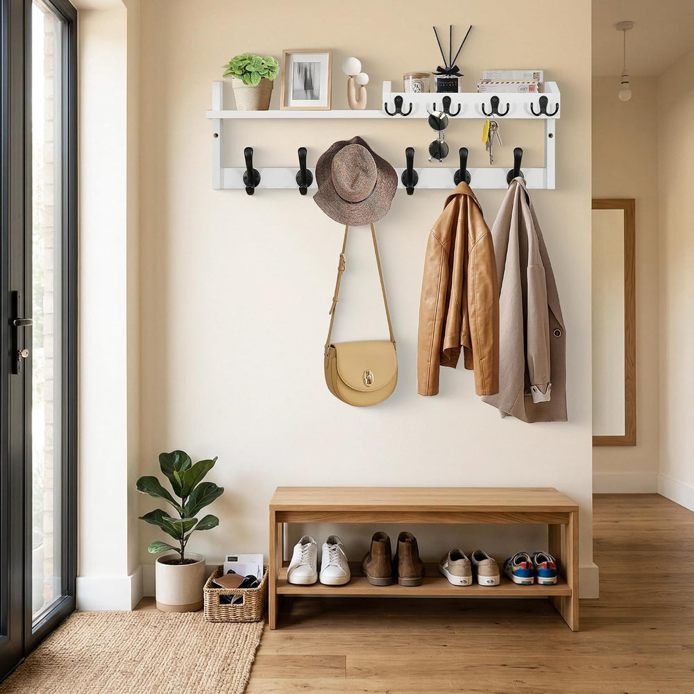 27.5" Wall Mount Coat Rack with Shelf, Key Holder & Mail Organizer, ...