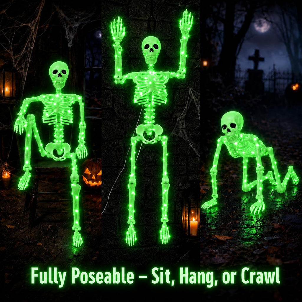 2Pack36 Halloween Light up Skeleton Deco(350 Green Lights,6H auto‑Off)