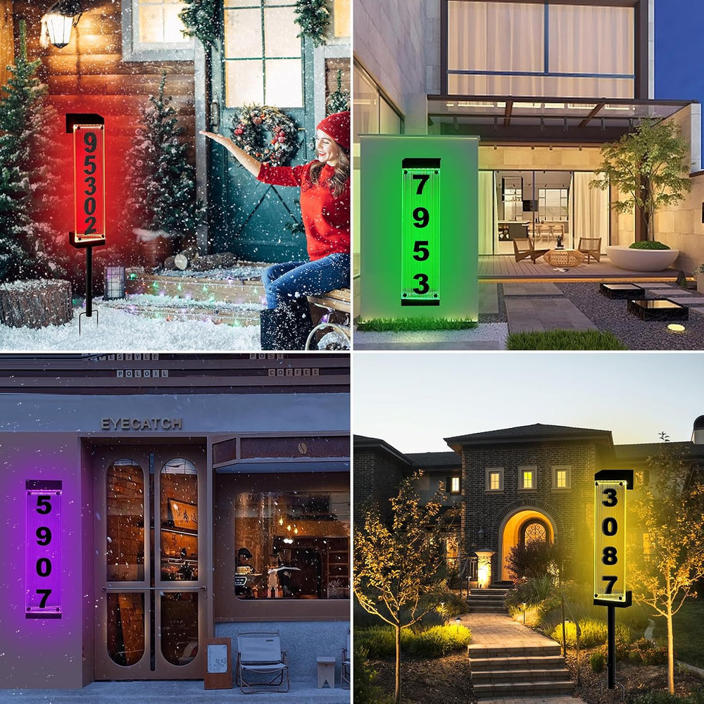 Solar House Number, Solar Address Number with 3D Acrylic Number Iron Stakes C...