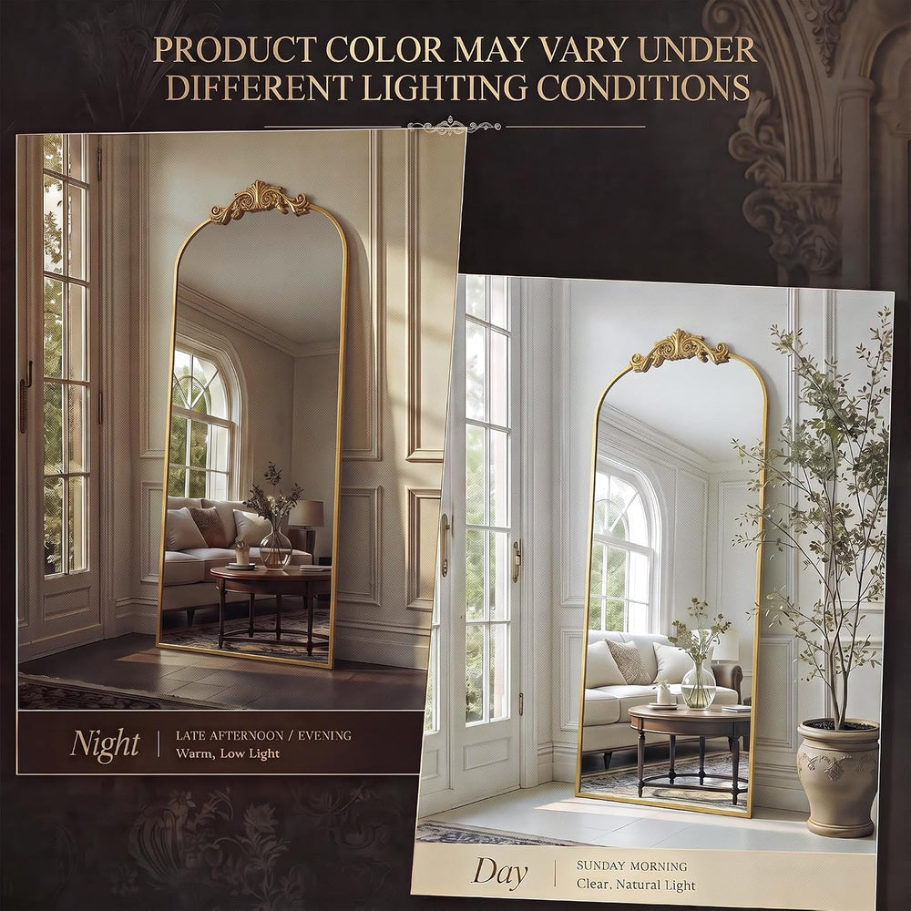 Antok Arched Full Length Mirror, 71"x28" Floor Mirror with Carved, ...
