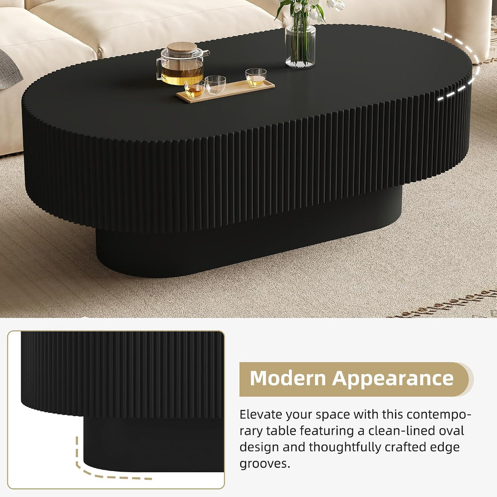 Merax Fluted Large 48.4" W Oval Coffee Table for Living Room, Black