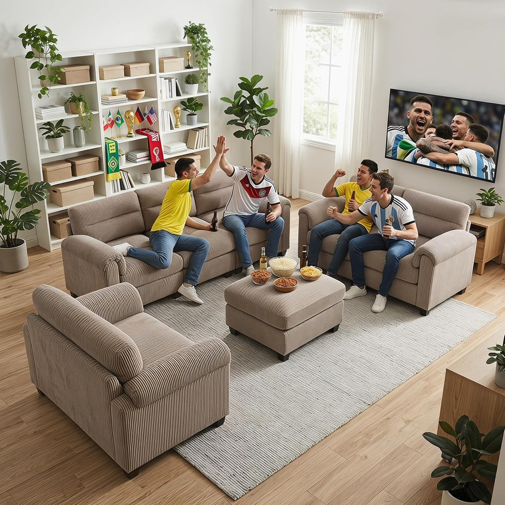 HAOMARKETS Corduroy 3-piece Sofa Set, Upholstered Ottoman, Loveseat 2-Seater ...