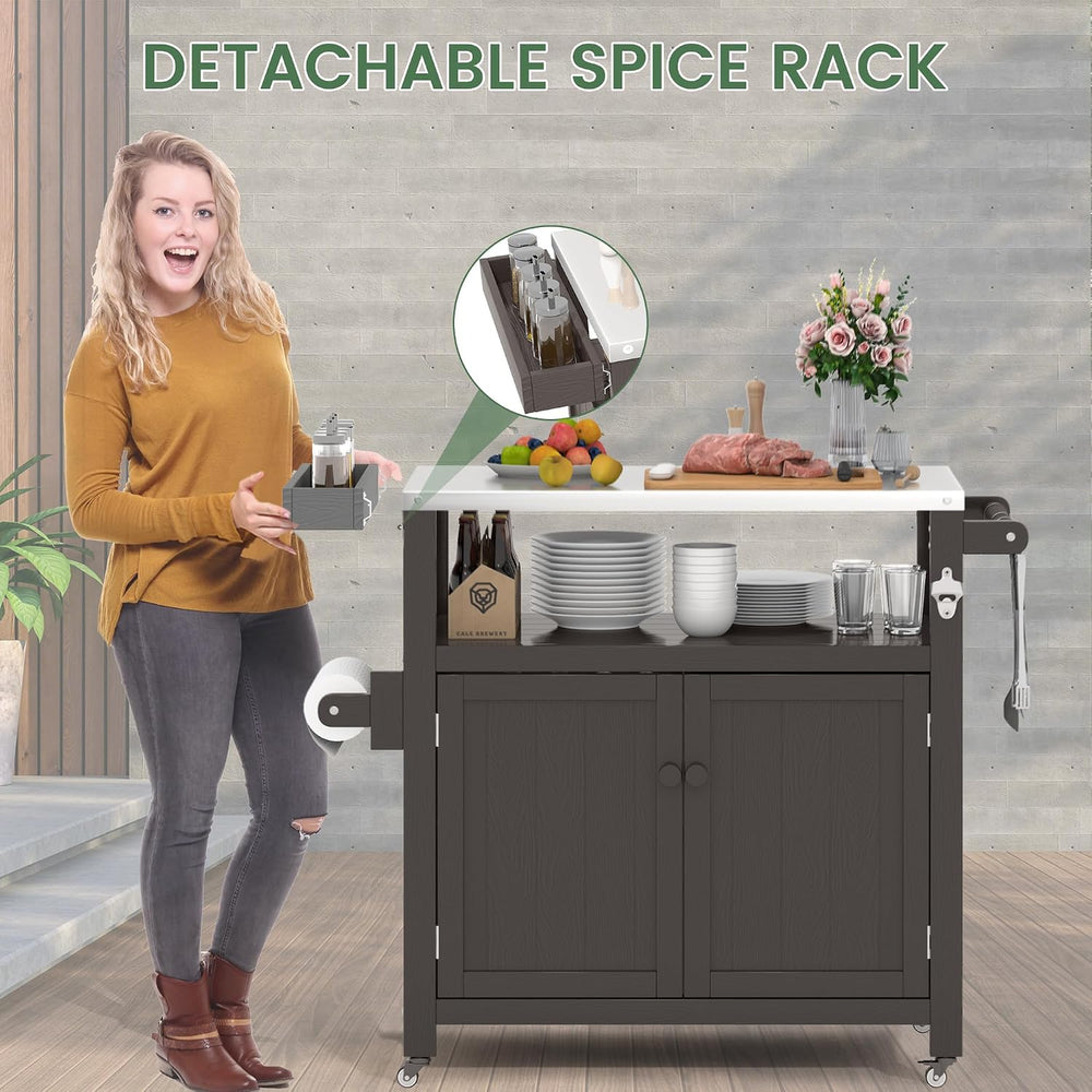 Weatherproof HIPS Outdoor Kitchen Island with Stainless Steel Top & Stora...