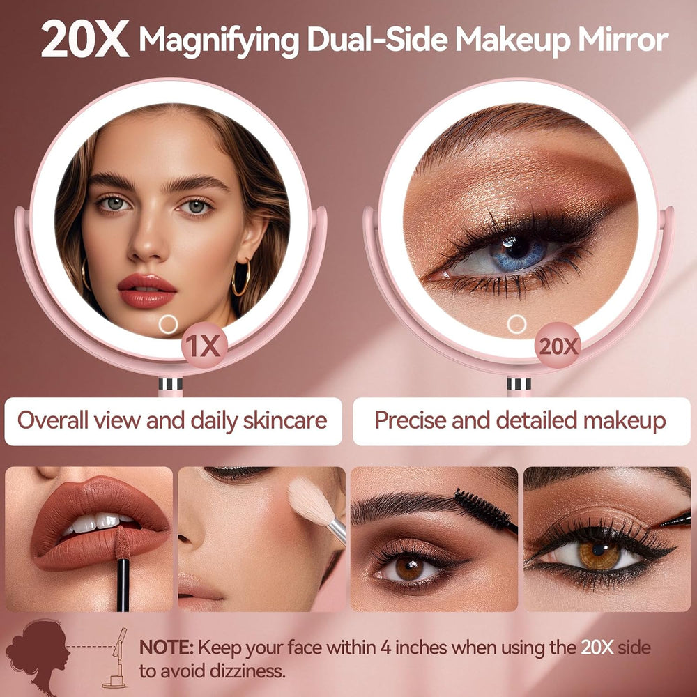 20X Magnifying Mirror with Lights and Storage, Double Sided Vanity Mirror