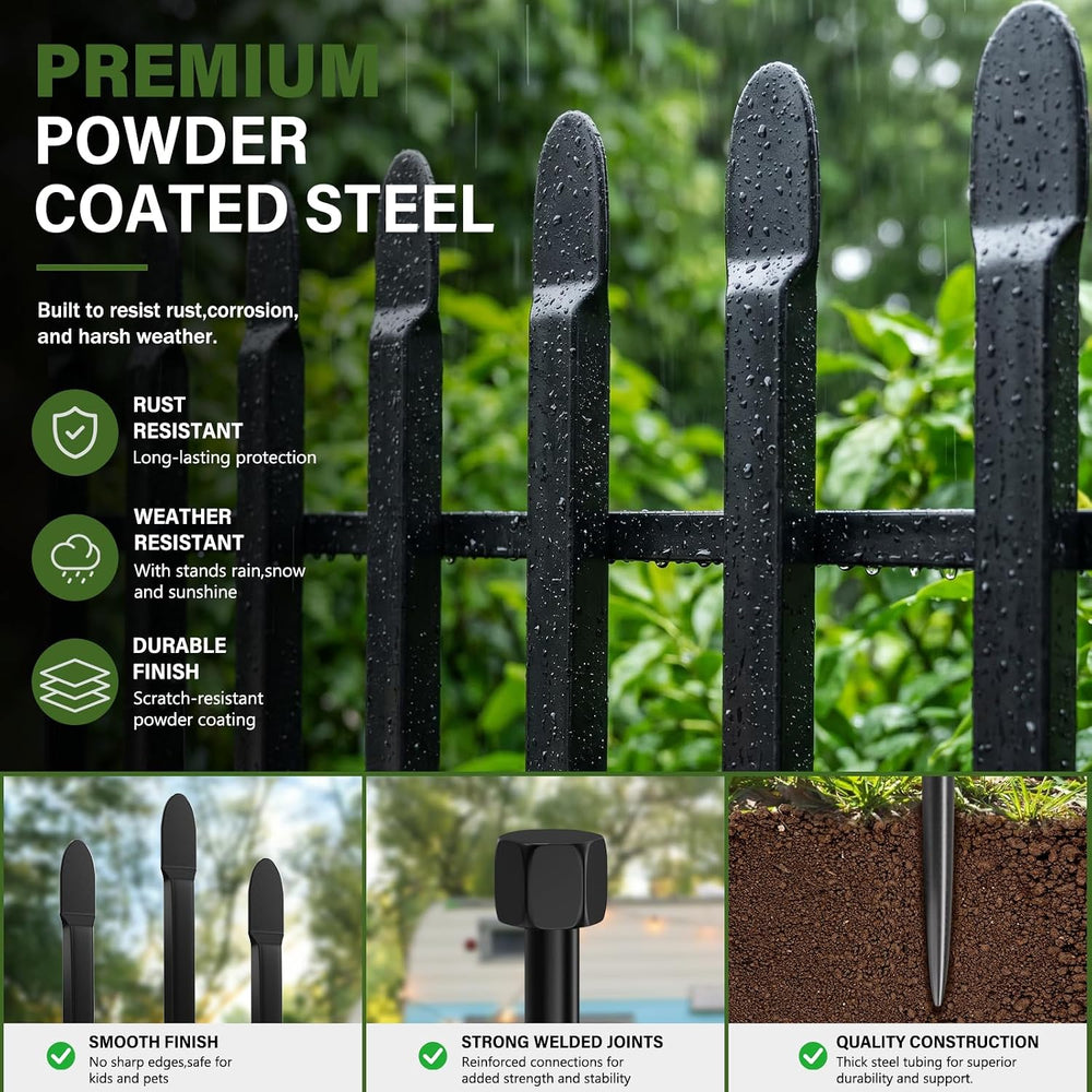 No Dig Decorative Garden Fence, 48in(H)×17.6ft(L), 8 Panels with Gate