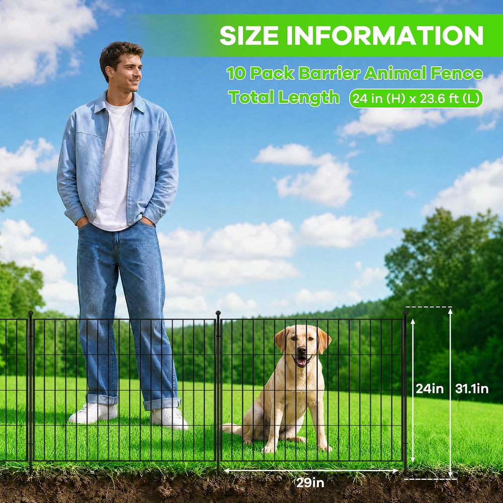 Garden Fence, 24in(H) x 23.6ft(L) 10 Pack Garden Fencing Animal Barrier, Meta...