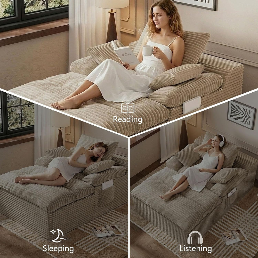 65" Oversized Chaise Lounge Chair Indoor, Boneless Chaise Lounge Chair D...
