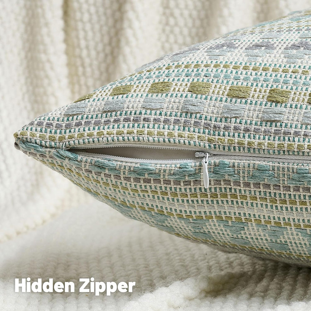 FUTEI Pack of 2 Boho Throw Pillow Covers 20x20 Inch, Green Blue White