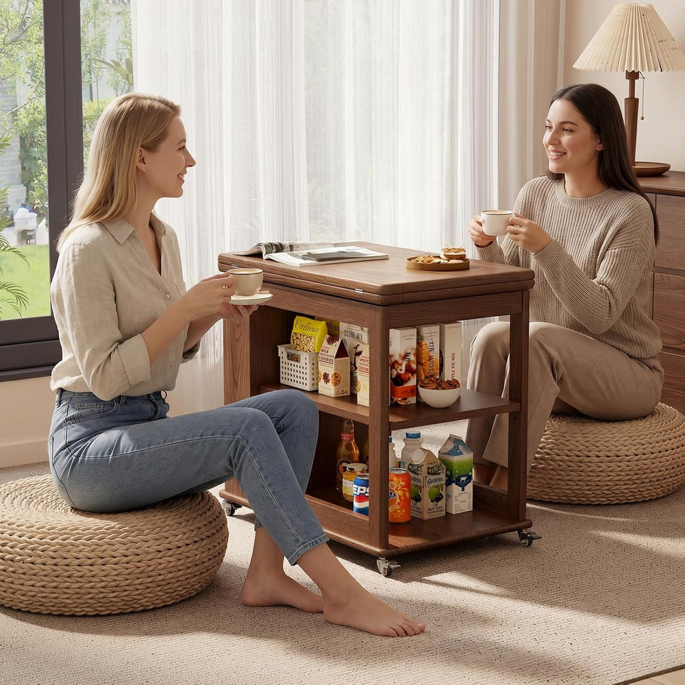 Expandable Coffee Table with Hidden Storage and Adjustable Shelves Walnut